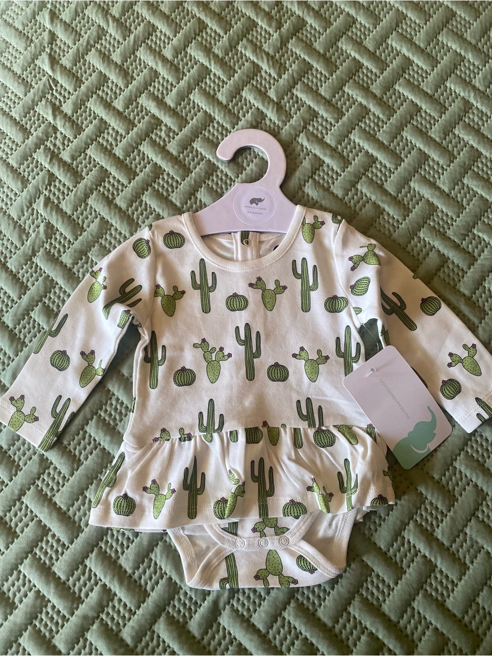 Monica + Andy Baby Dress Bodysuit Organic Cotton Cactus Print Ivory